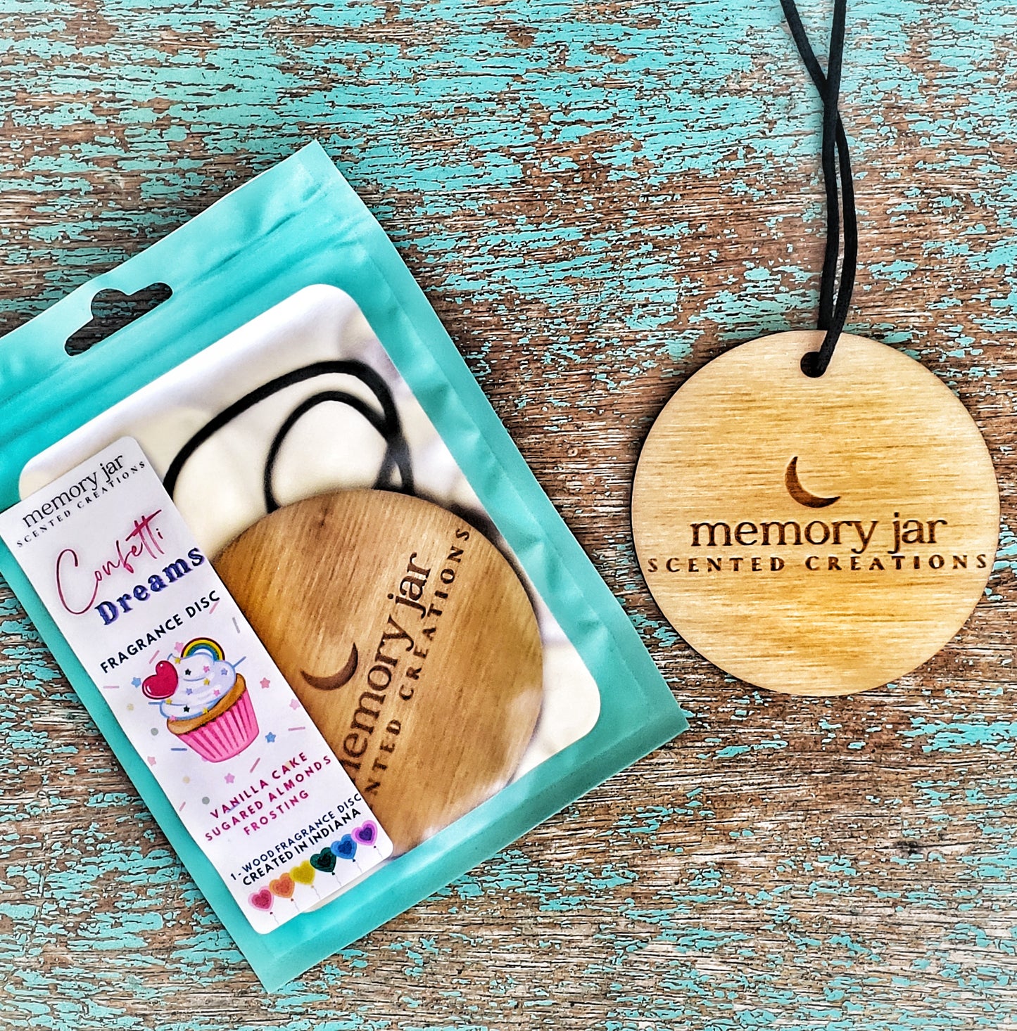 Confetti Dreams | Birthday Cake Car Freshie | Wooden Fragrance Disc | The Nostalgia Collection