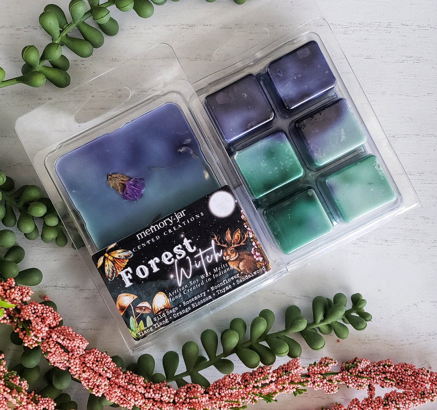 Forest Witch | 2.7oz Clamshell | Artisan Soy Wax Melts | Fairy Tales & Folklore Collection | Moonflower and Wild Sage | Cottagecore