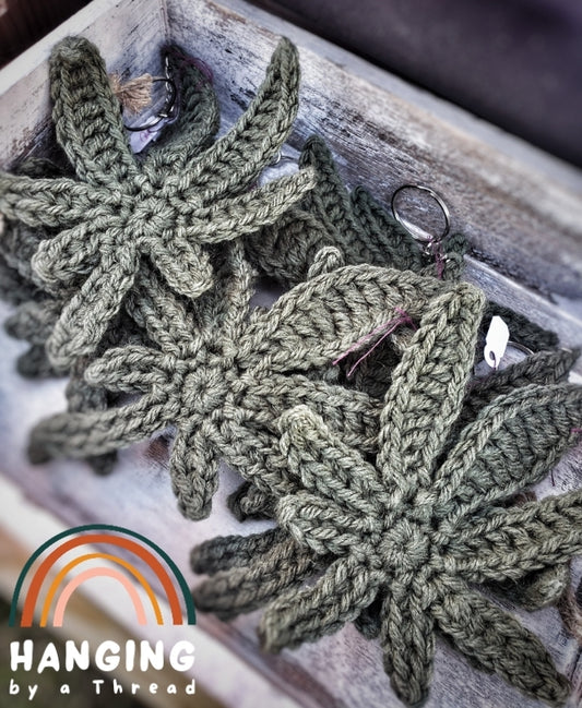 1 Crocheted Leaf Key Chain by Hanging by a Thread