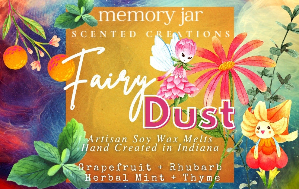 Fairy Dust | 2.7oz Clamshell | Artisan Soy Wax Melts | Fairy Tales & Folklore Collection | Grapefruit, Rhubarb, Mint, Mangosteen