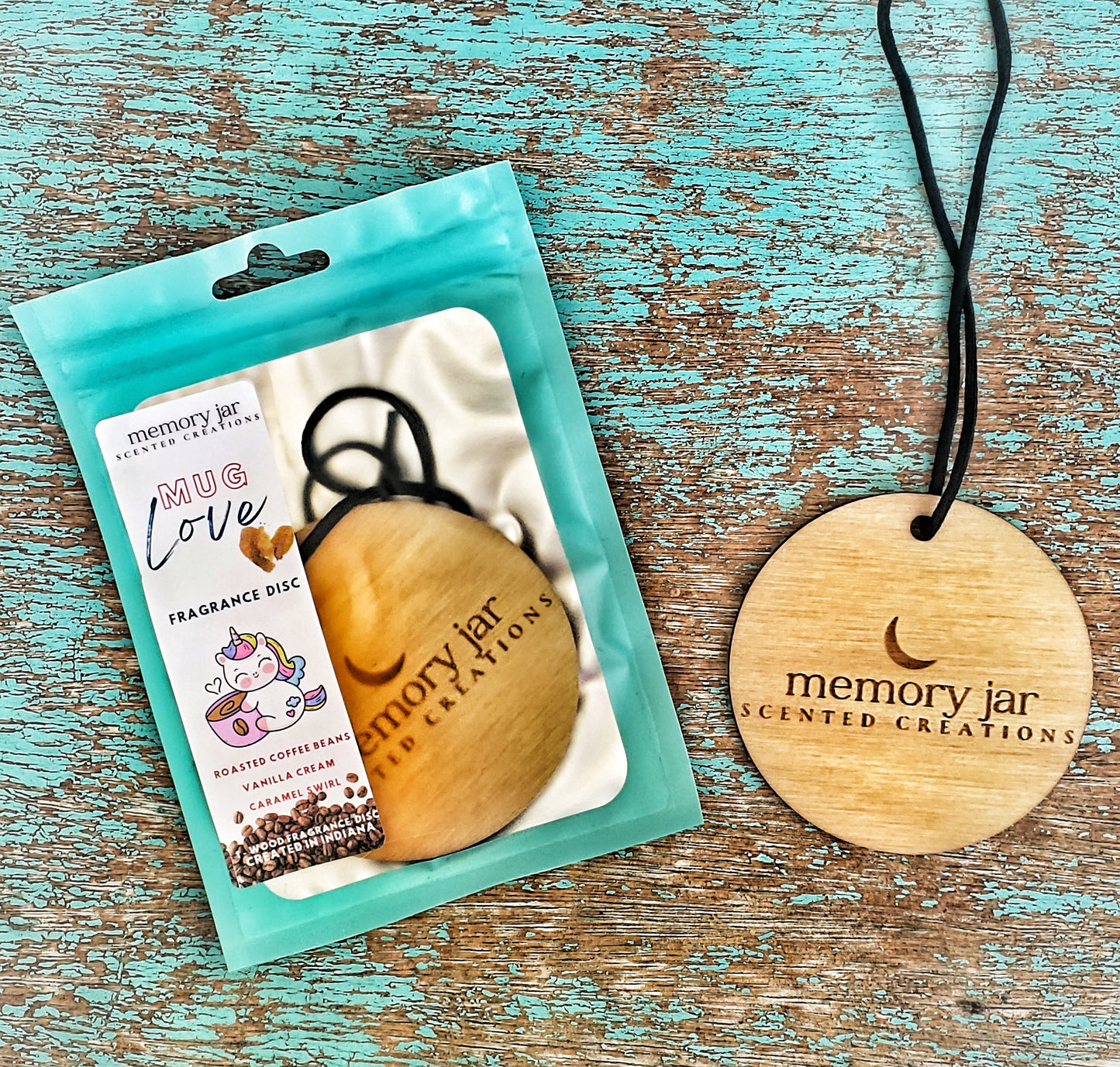 Mug Love | Car Freshie | Wooden Fragrance Disc | The Nostalgia Collection